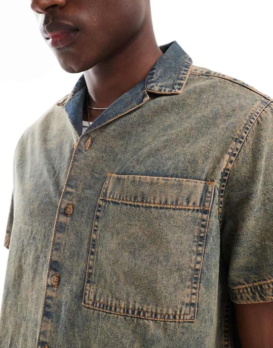 ASOS DESIGN avslappnad revere tvättad denimskjorta i brunt - Image 3
