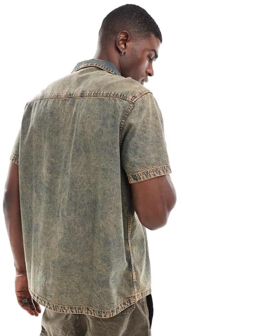ASOS DESIGN avslappnad revere tvättad denimskjorta i brunt - Image 4