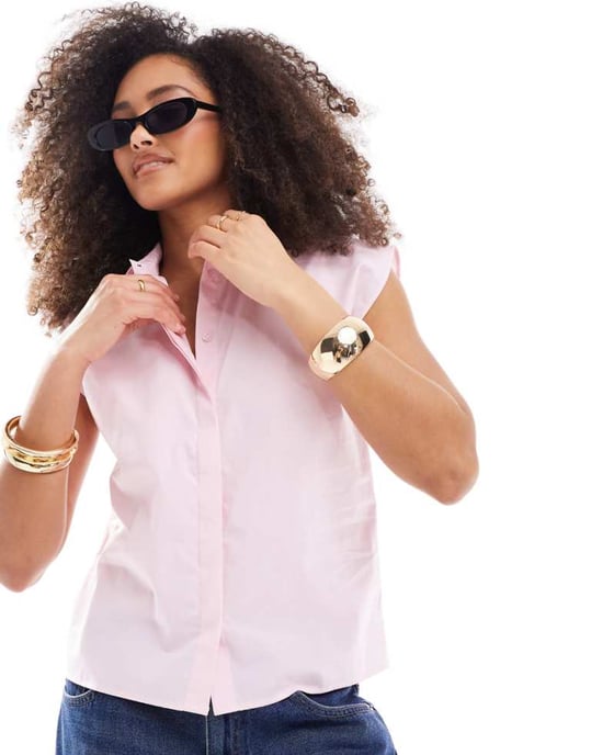ASOS DESIGN ärmlös skjorta i rosa - Image 1