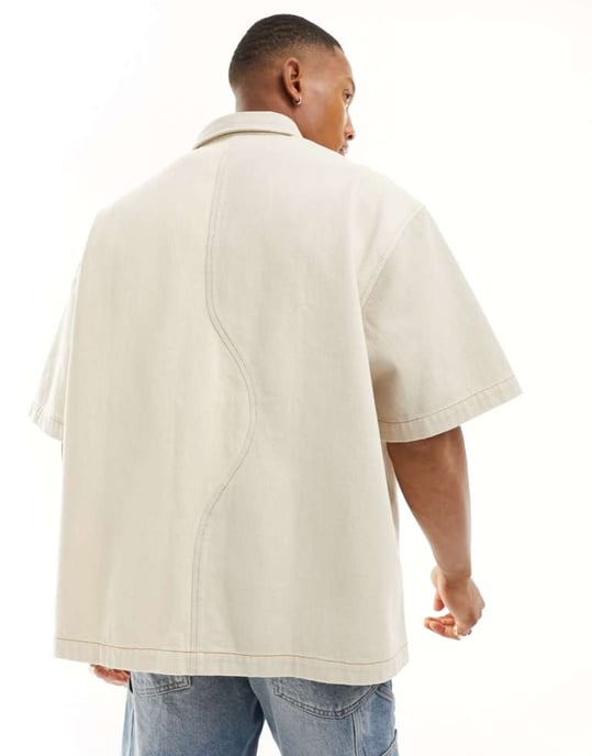 ASOS DESIGN oversized jeansskjorta med skärning och sömnad i sten - Image 3