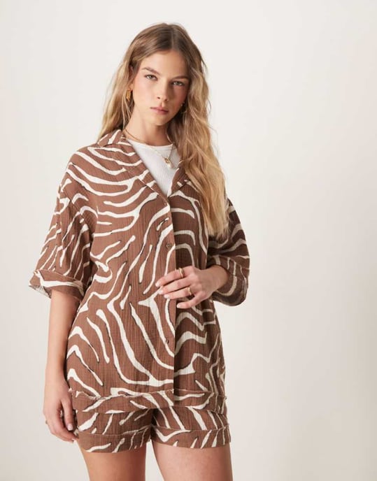 ASOS DESIGN cheesecloth shirt co-ord in zebra print - Image 1