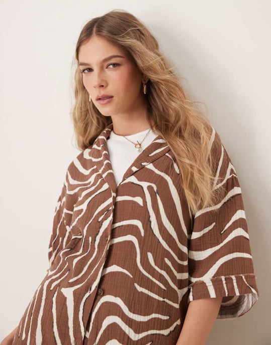 ASOS DESIGN cheesecloth shirt co-ord in zebra print - Image 4