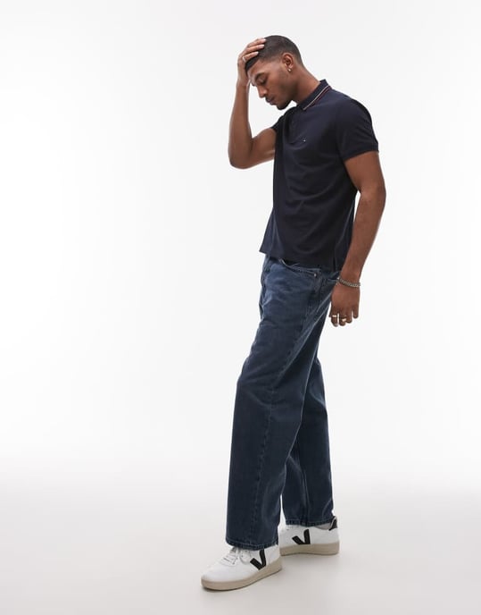 Tommy Hilfiger regular cotton polo shirt in navy - Image 3