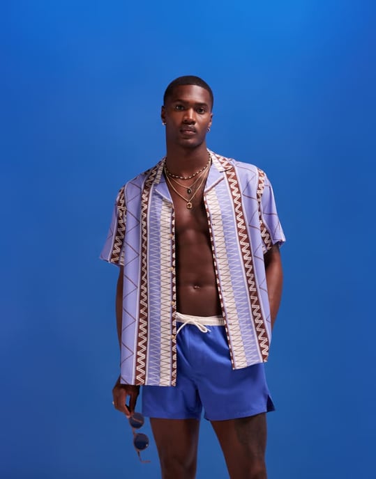 ASOS DESIGN avslappnad revere strandshirt i zigzagrutigt mönster i lila - Image 1