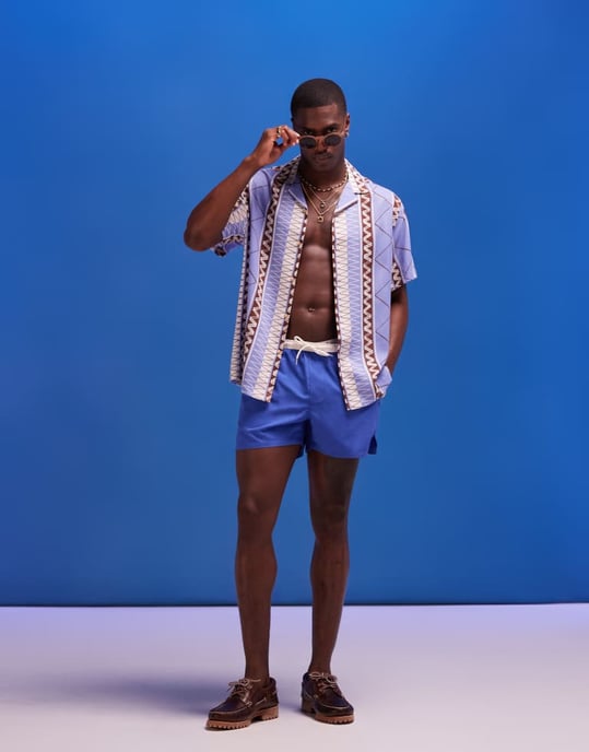 ASOS DESIGN avslappnad revere strandshirt i zigzagrutigt mönster i lila - Image 2