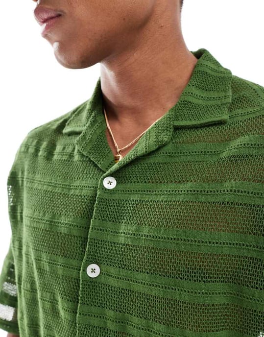 ASOS DESIGN oversized skjorta med revär i horisontell virkade spetsar - Image 3
