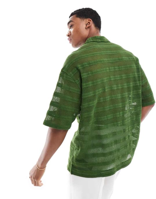 ASOS DESIGN oversized skjorta med revär i horisontell virkade spetsar - Image 4