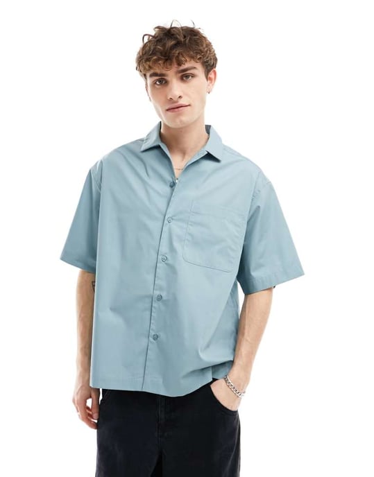 ASOS DESIGN oversized poplin-skjorta i ljus teal - Image 1