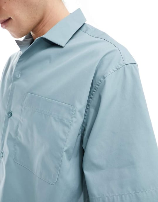 ASOS DESIGN oversized poplin-skjorta i ljus teal - Image 3