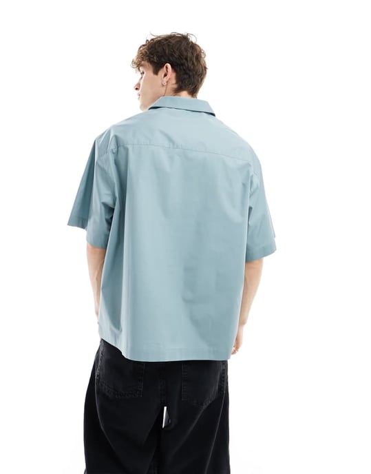 ASOS DESIGN oversized poplin-skjorta i ljus teal - Image 4