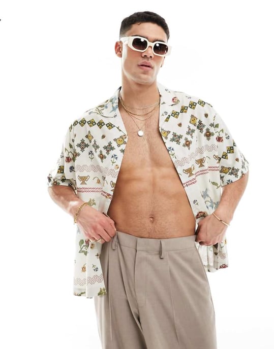 ASOS DESIGN oversized revere shirt with floral print - Image 1