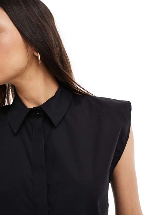 ASOS DESIGN ärmlös skjorta i svart - Image 3