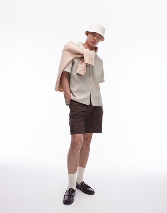 Topman kortärmad avslappnad seersucker skjorta i ljusgrön - Image 3