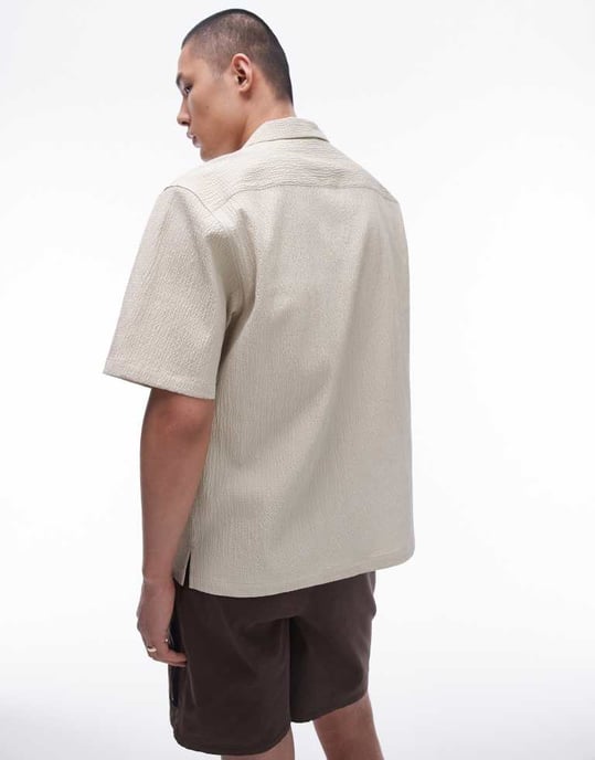 Topman kortärmad avslappnad seersucker skjorta i ljusgrön - Image 4