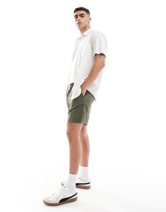 ASOS DESIGN regular smart linne skjorta med myntkrage i mintgrön - Image 3