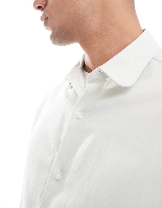ASOS DESIGN regular smart linne skjorta med myntkrage i mintgrön - Image 4
