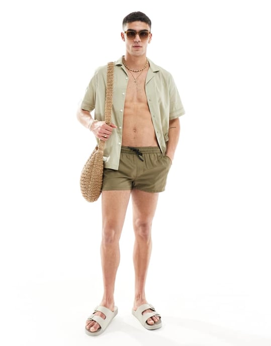 ASOS DESIGN avslappnad revere-skjorta i bomulls-poplin med kant i olivgrön - Image 2