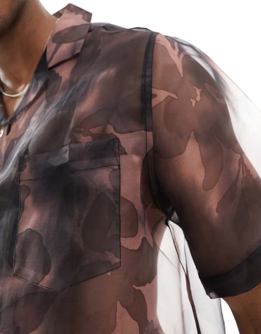 ASOS DESIGN avslappnad skjorta med blurrad blommönster i svart - Image 2