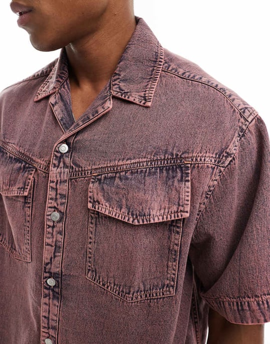 ASOS DESIGN boxy oversized skjorta med återhållsam krage i tvättad rosa - Image 3