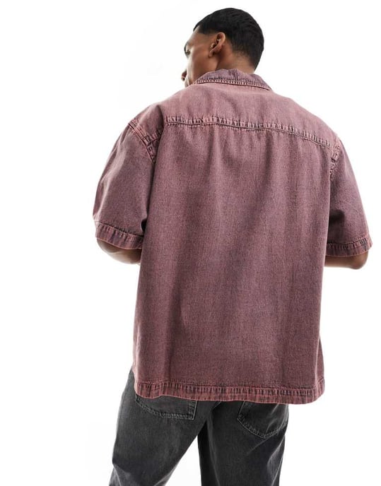 ASOS DESIGN boxy oversized skjorta med återhållsam krage i tvättad rosa - Image 4
