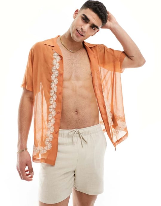 ASOS DESIGN avslappnad skjorta med krage och broderad kant - Image 3