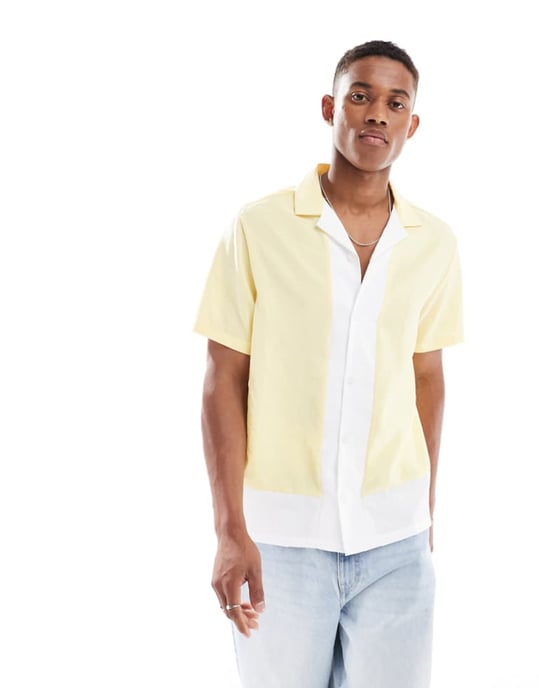 ASOS DESIGN oversized skjorta med omtalad krage i ljusgul - Image 1