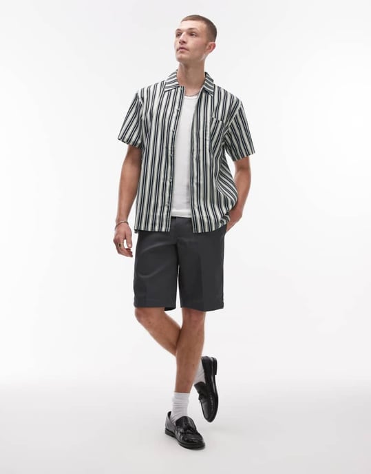 Dickies multi stripe short sleeve work shirt in green - Image 3