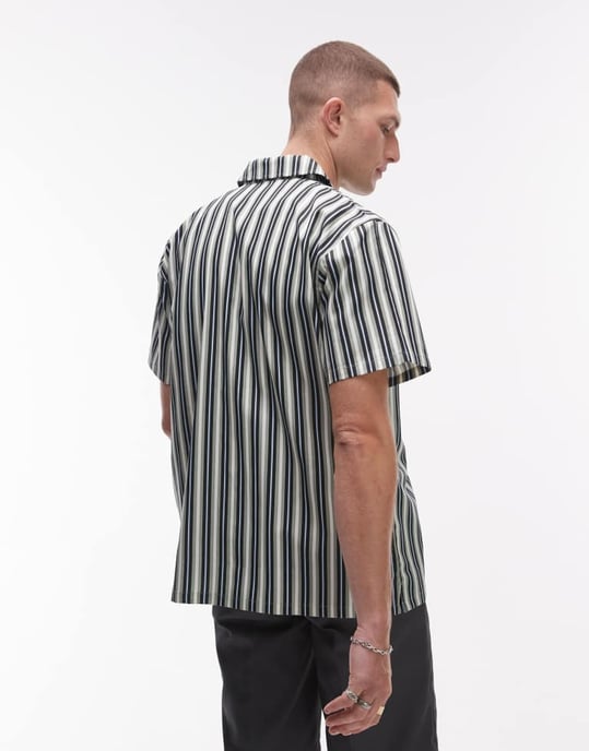 Dickies multi stripe short sleeve work shirt in green - Image 4