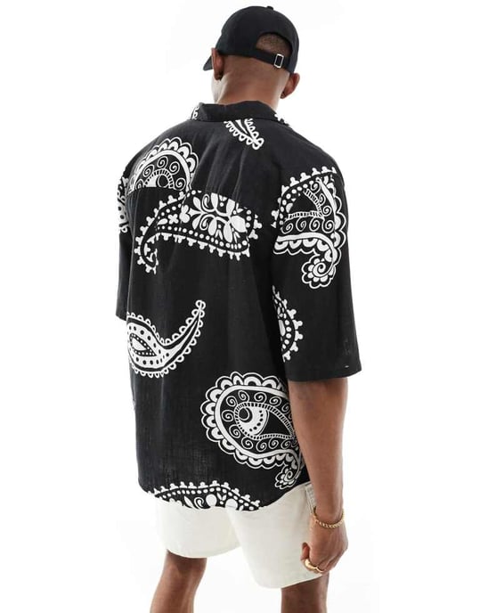 ONLY & SONS krage skjorta med paisleytryck i svart - Image 3