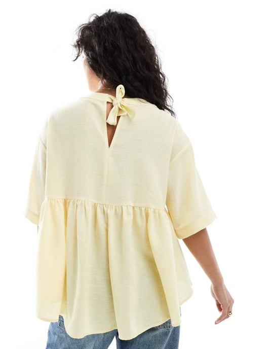 ASOS DESIGN volume tie back short sleeve top in cream - Image 2