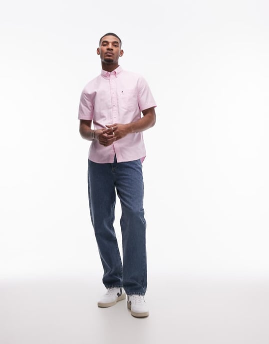 Tommy Hilfiger heritage oxford short sleeve shirt in pale pink - Image 2