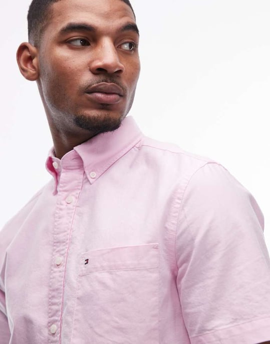 Tommy Hilfiger heritage oxford short sleeve shirt in pale pink - Image 3