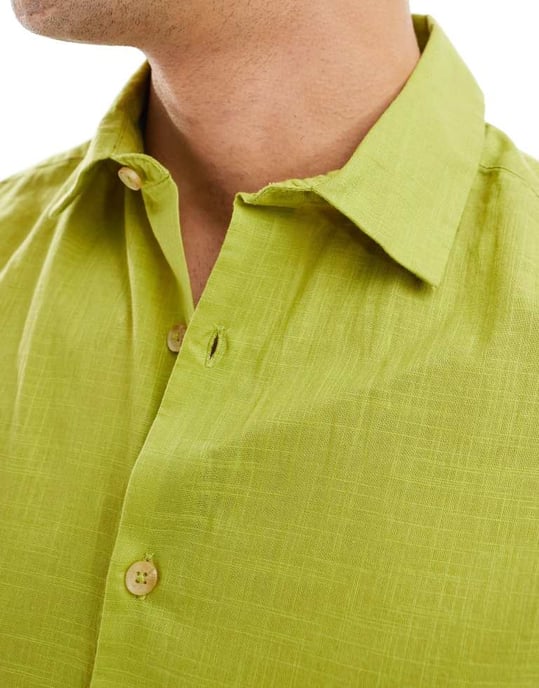 ASOS DESIGN avslappnad linnelook-skjorta i olivgrön - Image 3