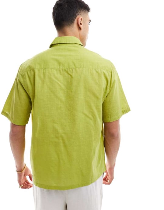 ASOS DESIGN avslappnad linnelook-skjorta i olivgrön - Image 4