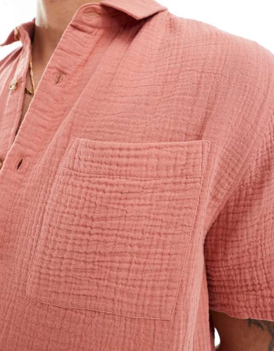 ASOS DESIGN kortärmad avslappnad skjorta med revere-krage i lera rosa - Image 2