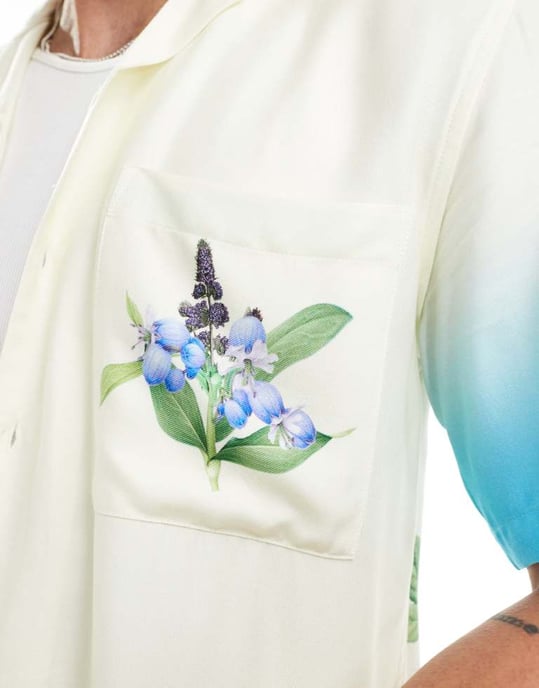 ONLY & SONS krage skjorta med blommönster i blå ombre - Image 4