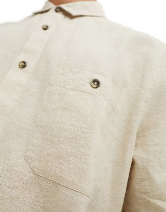 ASOS DESIGN avslappnad linneblandning skjorta med fyrkantig krage i beige - Image 3