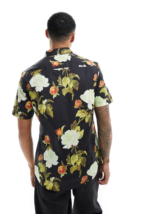ASOS DESIGN stretch slim poplin-skjorta i blommönster - Image 2