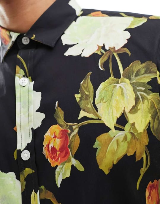ASOS DESIGN stretch slim poplin-skjorta i blommönster - Image 3