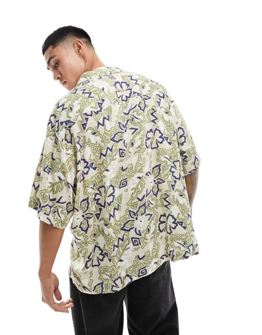 ASOS DESIGN boxy oversized skjorta med krage i vintage hawaiiansk mönster - Image 2