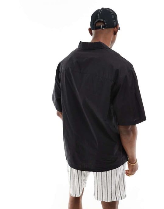 ASOS DESIGN kortärmad oversized skjorta i linneblandning i svart - Image 2
