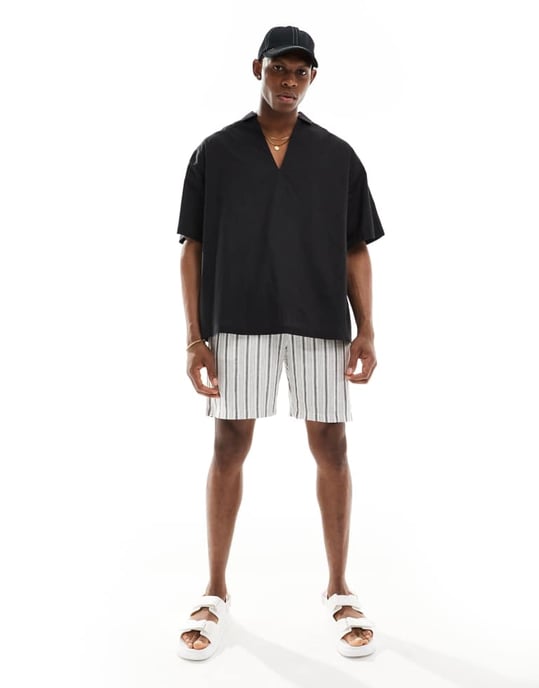 ASOS DESIGN kortärmad oversized skjorta i linneblandning i svart - Image 3