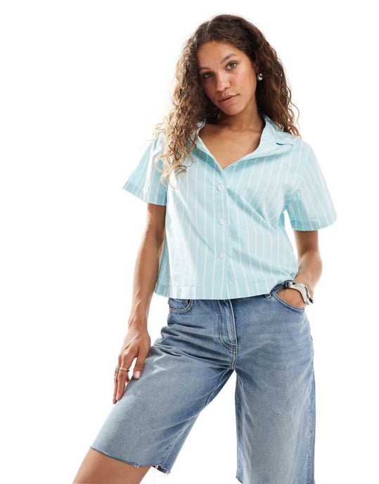 Wrangler kortärmad randig skjorta i mintgrön - Image 3