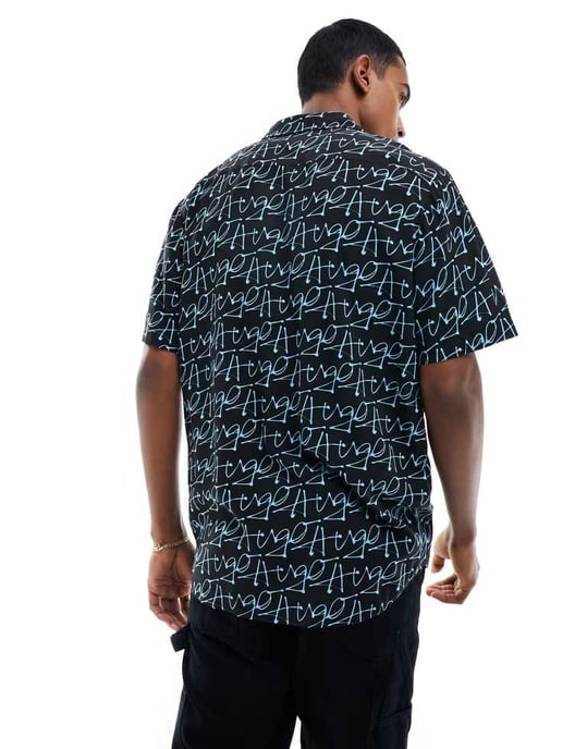 HUGO RED Ellino shirt in black print - Image 4