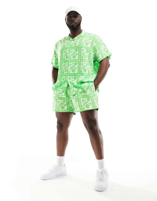 ASOS DESIGN koord avslappnad revere skjorta i blommigt kakeltryck - Image 2