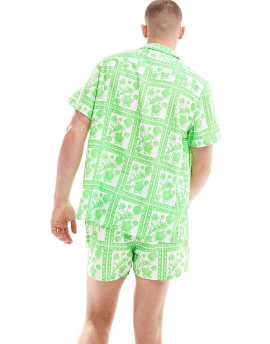 ASOS DESIGN koord avslappnad revere skjorta i blommigt kakeltryck - Image 4