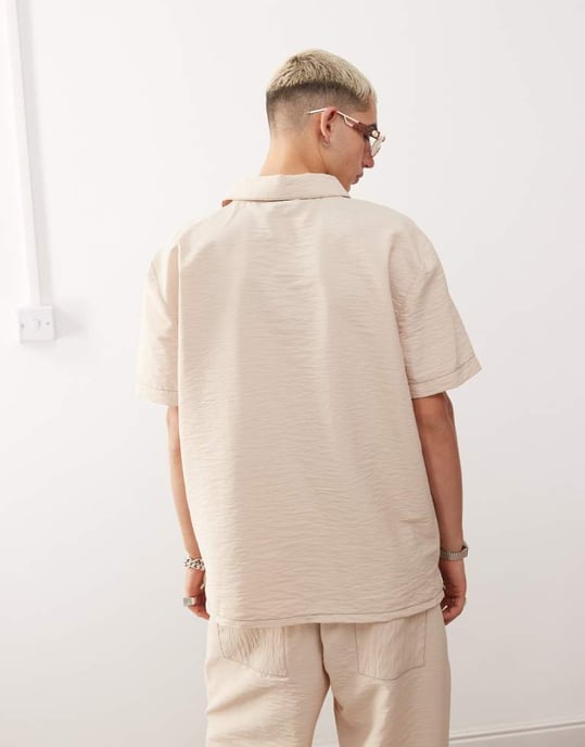 Återvunnen vintage unisex skjorta med kontrastsöm i sten - Image 4