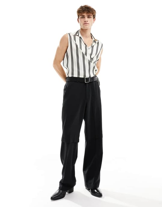 ASOS DESIGN boxy djup krage omslag knyt skjorta i satinrandig - Image 3