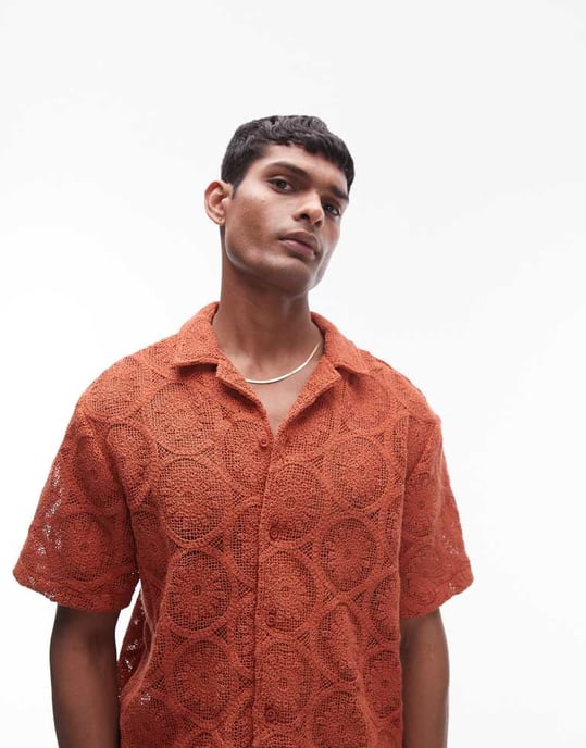 Topman kortärmad virkad cirkelskort i röd - Image 3