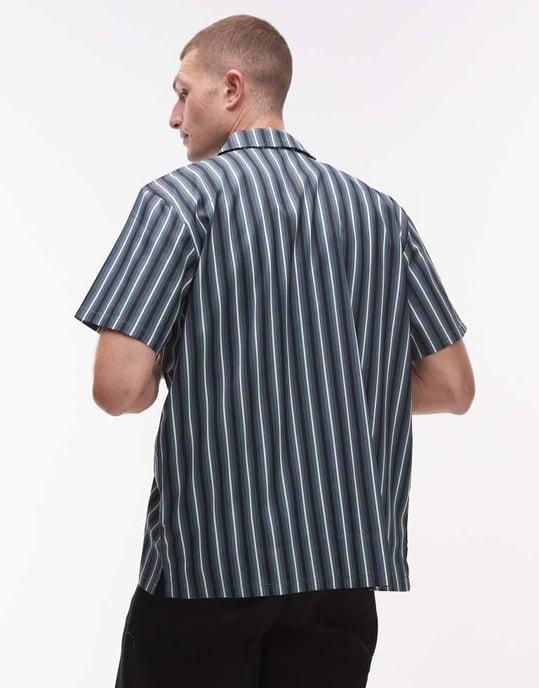 Dickies multi stripe short sleeve work shirt in blue - Image 4